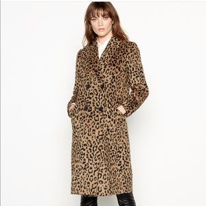 Leopard Print Wool Blend Coat